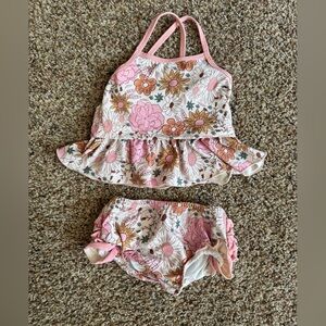Caden Lane 2-piece strappy tankini Swimsuit with ruffle bottom Pink Floral 18-24
